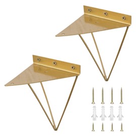 Morobor Hairpin Triangle Shelf Brackets,2pcs Shelf Brackets Metal Hairpin Brackets, Shelves Heavy Duty Support Triangle Decorative Metal Shelf Brackets with Screws (Gold)