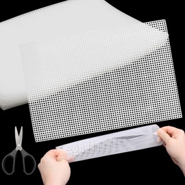 ZOCONE 12 Pcs Plastic Mesh Canvas Sheet 11.8'' x 7.9'' Flexible Plastic Needlepoint Canvas Cross Stitch Mesh Fabric Sheets with a Scissor, White Plastic Canvas Sheets for Embroidery DIY Crafts Knit