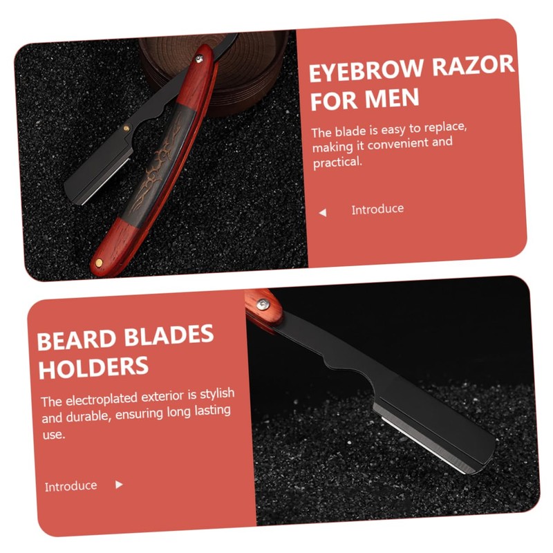 FRCOLOR Stainless Steel Barber Blade Holder Ebony Handle Traditional Shaving