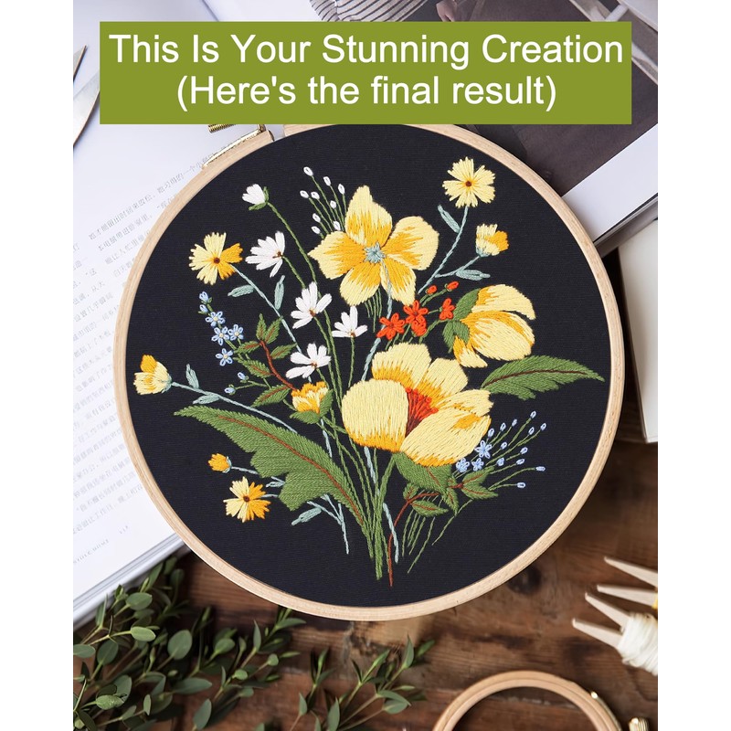 Santune 3 Pack Flower Embroidery Kit for Beginners Adults Cross