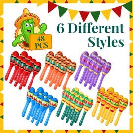 Hungdao 48 Pcs Mini Mexican Fiesta Wooden Maracas Bulk Wood Maracas for Kids Noisemaker for Fiesta Party Favors Cinco De Mayo Party Supplies Decor Taco Tuesday Event Luau Games (Classic Style)