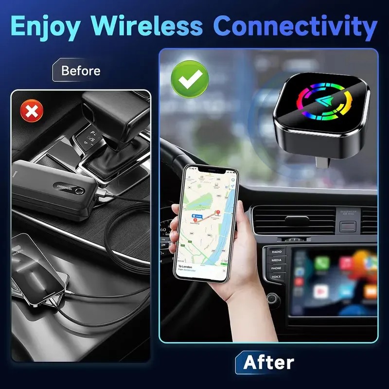 2025 Wireless carplay Adapter for iPhone/Android - Fast Connection,No Latency,Hands-Free