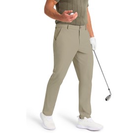 SNOWTEN Mens Golf Pants Classic Fit Stretch Work Dress Pants 32'' Quick Dry Lightweight Casual Comfy Pants with Pockets Light Khaki 38w × 32L