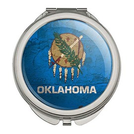 Rustic Distressed Oklahoma State Flag Compact Travel Purse Handbag Makeup Mirror