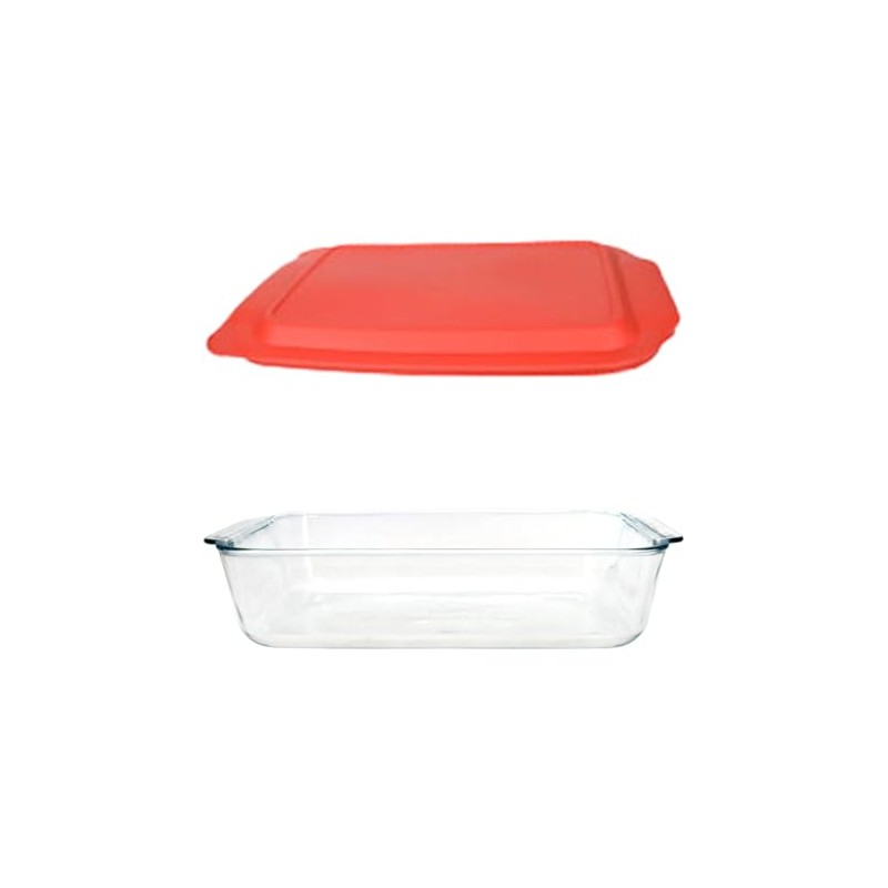 Pyrex 233-D 5 Qt Glass Baking Dish and 233-PC Red