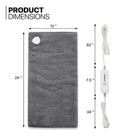 mollie Electric Heating Pad 12" x 24" Heating Pad 3 Heat Settings & 90 Min Machine-Washable Auto-Off Heated Pad Soft Warm Electric Heated Pad, Dark Grey