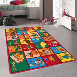 Champion Rugs Kids/Baby Room/Daycare/Classroom/Playroom Area Rug. Alphabet Food. Educational. Fun. Playmat. Non-Slip Back. Bright Colorful Vibrant Colors (5 ft x 7 ft)