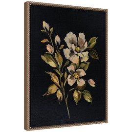 Kate and Laurel Moody Floral 7 Framed Canvas Wall Art by Annie Quigley 18 x 24 Sylvie Beaded Dark Gold, Traditional, Flowers, Nature, Still Life Art for Wall Decor, Living Room, Bedroom