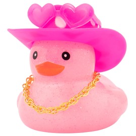 wonuu Car Rubber Ducks Light Pink Cowboy Hat, Dashboard Decorations Sparkling Duck for Car Ornament Accessories with Cap Heart Glasses Chain (Light Pink Pink White)