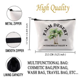 PYOUL Palm Springs Cosmetic Bag Palm Desert Coachella Valley Est 1973 Makeup Bag California Palms Pouch Bag Palm Lovers Gift, beige