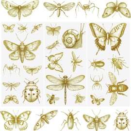 WANDIC 3 Sheets Rub on Transfer Stickers, Gold Decorative Furniture Transfer Decal Butterfly Bee Customized Design Strong Adhesion, for Postcard Scrapbooking Decorations,15 * 30cm