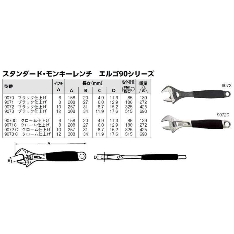 Bahco 9071 Black Ergo Adj Wrench 8IN