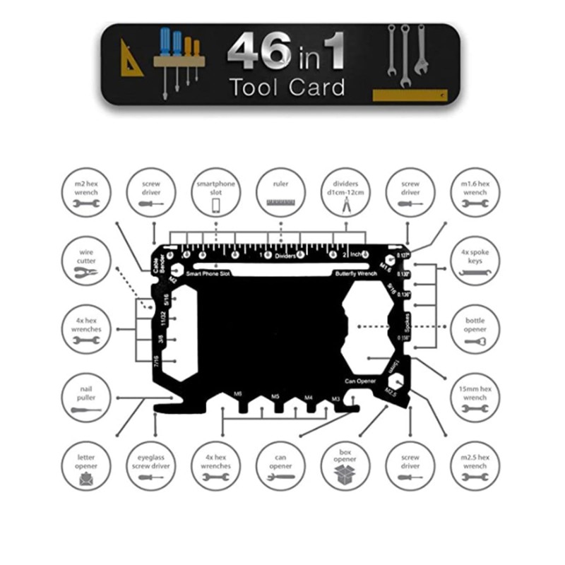 Toolcard 46 in 1 Card Multitool, Stainless Steel Wallet Card