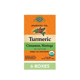 Herbal Cup Ayurveda Turmeric Tea, Organic Cinnamon Moringa, No Caffeine Herbal Supplement (16 Count, Pack of 6)