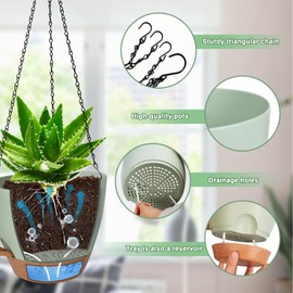 Lucieblessdesign 3 Pack Hanging Planter Indoor Outdoor Flower Pots 7/6.5/5 Inch, Self-Watering Hanging Pot with Drainage Holes Hanging Baskets Holder Plant Pots for Garden (Green)