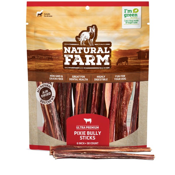 Natural Farm Bully Sticks (6 Inch, 30 Pack), Thin Pizzle