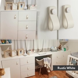 LA CHUECA POLO Maniglia in pelle bianca cassetto vintage Minimalista (6 pezzi) Pomello pelle porta armadio cucina armadio (Medium, Rustic White)