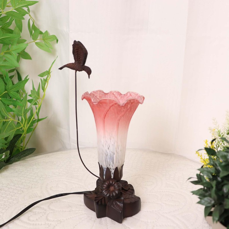 Bieye LS06 Lily Flower Blown Glass Lampshade (White Light Red,