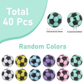 SUNNYCLUE 1 Box 40Pcs Mixed Colors Soccer Focal Beads Sports Pen Beads Loose Beadable Pens Opaque Acrylic Bubblegum Ballpoint Football Spacers for Keychain Making Supplies DIY Craft Jewellery Bracelet