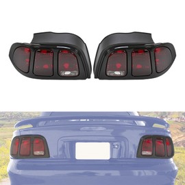 HECASA Tail Lights Assembly Compatible with 1996-1998 Ford Mustang Replacement for FO2800142 FO2801142 Halogen Rear Brake Tail Lamps Red Lens Black Housing Driver & Passenger Side