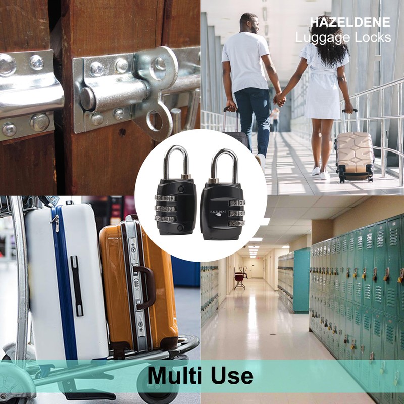 Hazeldene 2 Pack Luggage Padlock | 3 Digit Combination Travel