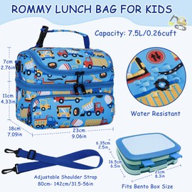Kasgo Children's Lunch Bag, 7.5 L, Small Cool Bag, Boys and Girls, Two Compartments, Insulated Lunch Bag with Removable Shoulder Strap and Handle for School, Picnic, Travel, Party, Blue Car