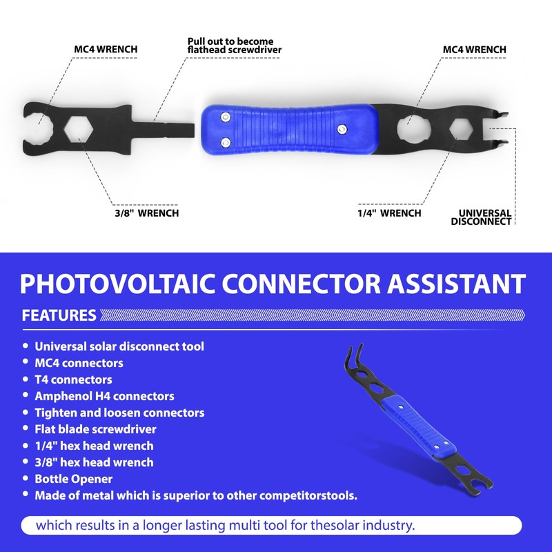Mc4 Disconnect Tool, Solar Serpent 5-in-1 Multipurpose Solar Connector Tool,