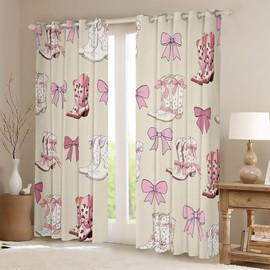 Erosebridal 42x63 inch Pink Bowknot Curtain,Cowgirl Cowboy Window Curtain for Kids Boys Girls,Western Boots Window Treatments,Kawaii Bow Knot Curtains & Drapes 2 Panels for Living Room