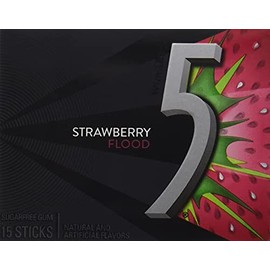 Five 5 Gum Strawberry Flood Sugarfree Gum,, 15 Sticks, 1.67 Ounce