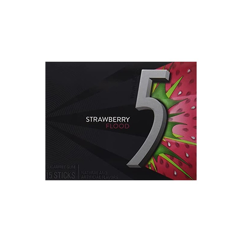 Five 5 Gum Strawberry Flood Sugarfree Gum,, 15 Sticks, 1.67