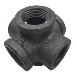 Baby Flower 6 Way cast Iron Pipe Fittings Cross Threaded Pipe for Vintage Style DIY Tables, Chairs, Shelves castings, Galvanized Black (Qty 1) (1/2 inch)