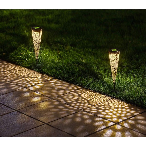 Mezone Solar Pathway Lights 2 Pack,Solar Powered LED Low Voltage Landscape Path Lights Garden Stake Lights Outdoor Dcorative Solar Lights In-Ground LED Light
