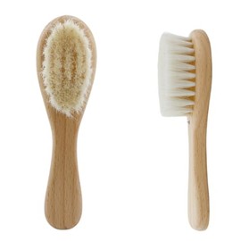 2-pcs Natural Goat Hair Baby Hair Brush - Hypoallergenic & Soft Wooden Handle for Delicate Scalp Massage & Relaxation - Perfect for Newborns & Toddler