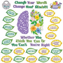Tenare Mindset Posters Bulletin Board Set Motivational Change Your Mindset Posters Positive Sayings Inspirational Classroom Decoration for Teacher Students School(Flowers)