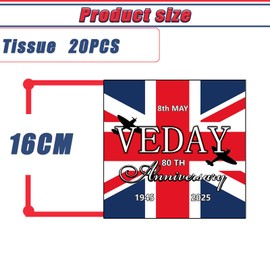 20Pcs VE Day 80th Anniversary Decorations Napkins Serviette,VE Day Party Decorations Disposable Napkins 80 Years Victory In Europe Napkin for Celebrate 2025 VE-Day 80th Anniversary Table Decorations