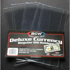 BCW 5 Loose BCW Deluxe Regular Dollar Bill Currency Semi Rigid Holder Sleeve