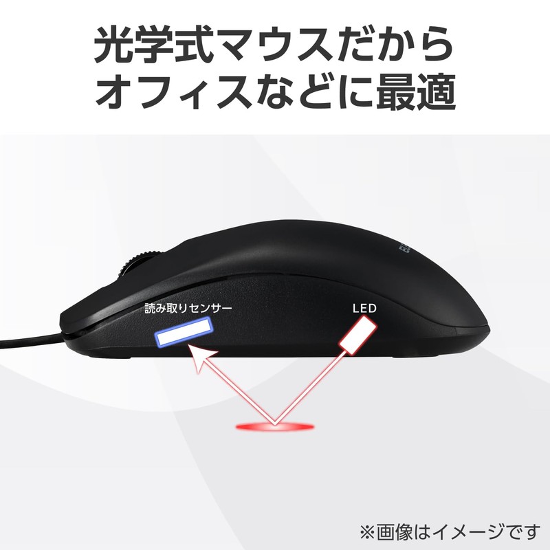 Elecom M-LE10URCBK Wired Mouse, Type-C Connection, Large, 3 Buttons, Black