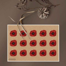 KraftyBazaar Pack of 15 Red Poppy Flower - Remembrance Day Paper Labels, 37mm Multipack Poppy Labels - Remembrance Sunday Armed forces parade - Brown Kraft Paper Labels
