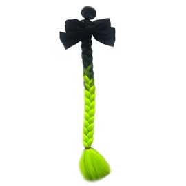 LERTREEUK Ponytail for Motorcycle Helmets, Movable Suction Cup Ponytail Helmet Sucker Weave Braid Hair Wigs with Bow Decoration for Helmet (Green)