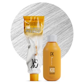 GK HAIR Global Keratin SuperLighteners 912 Silver Hair Color Cream Tube (3.4 Fl Oz/100ml) + 20 Volume Developer (5 Fl Oz/150ml) - Professional Permanent Long Lasting Toner Dye