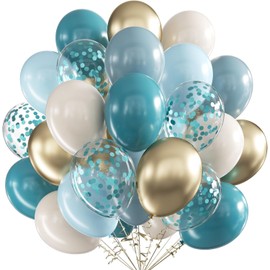 Blue Beige Balloons, 60 Pieces 12 Inch Birthday Balloons, Latex Balloons for Baptism Girls, Wedding Balloons for Birthdays, Weddings, Anniversaries, Gender Reveal, Baby Shower Parties