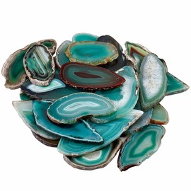 Rockcloud 5 Pcs Polished Thin Agate Slice Pendants with Drilled Holes for Jewelry, Necklaces and Bracelets,Green