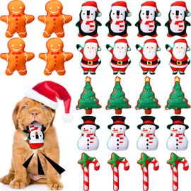 Leyndo 24 Pieces Christmas Squeaky Dog Toys Bulk Xmas Stuffed Plush Dog Toys Dog Interactive Teething Chew Toys for Christmas Small Medium Large Dogs Puppies Pet Teething Cleaning and Training