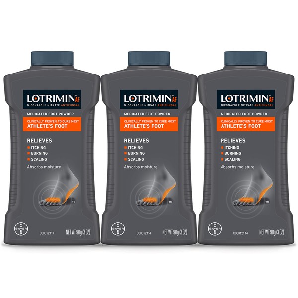 Lotrimin AF Athlete's Foot Antifungal Powder, Miconazole Nitrate 2% Treatment, Clinically Proven Effective Antifungal Treatment of Most AF, Jock Itch and Ringworm, 3 Oz (Pack of 3)