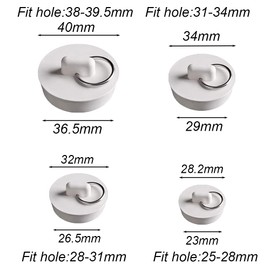 Dzsomt Drain Plug, Pack of 6 Sink Plugs, White Plugs for Sink with Hanging Ring, 6 Sizes, Bathtub Plug, Sink Plug, Bathtub Rubber Plug for Kitchen and Bathroom