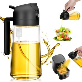 JDF3CISH Botella Dispensadora de Aceite para La Cocina, 470ml Dispensador y Pulverizador de Aceite 2 en 1,Atomizador Aceite de Vidrio, Pulverizador de Aceite para Cocina, Ensalada, Asar, Freír (Negro)