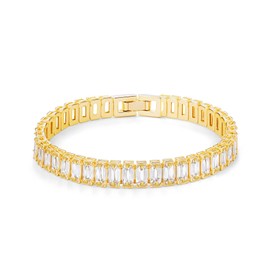 Fydesta 14K Gold Plated Tennis Bracelet for Women – Classic CZ Link Design, Fits 6.0"–7.2" Wrists – Stylish Sparkling Jewelry Gift, Timeless Tennis Bracelets for Women