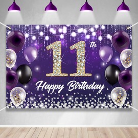 Happy 11th Birthday Backdrop Banner Purple Theme Background with Shiny Diamond Noble Elegant Birthday Party Photo Photography Prop Booth Background for Boys Girls Celebration 70.8x47.2in-BECKTEN