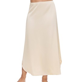 MANCYFIT Long Half Slip for Women Under Dress Satin Slip Skirt Extenders 36" Maxi Underskirt Nude Medium
