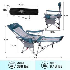 #WEJOY 2-in-1 Reclining Camping Chair with Footrest for Adults Folding Lounge Chair with Adjustable Backrest Lightweight Camping Chairs Heavy Duty Camp Chairs for Outdoor